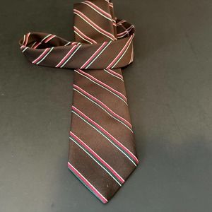 PRINCIPE Men's NeckTie Repp Stripe Brown w/ Red/green polyester Classic Vintage